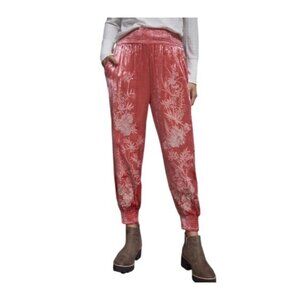 Anthropologie Womens Rosie Embroidered Velvet Joggers Size M Pink